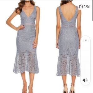 Bardot Dusty Blue Lace V-Neck Midi Dress